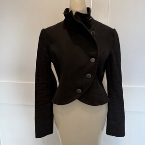 Halogen Asymmetrical Black Jacket High Neck Button Front Fitted Blazer Size MED